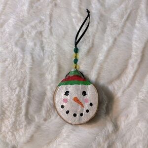Hand Painted 2 sided Christmas Snowman and Halloween Pumpkin Wood Slice Ornament